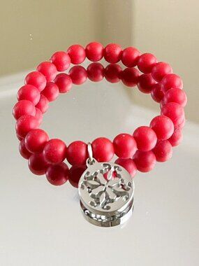 Rustic Cuff Stainless  Red Silicone Beaded Stretch Bracelet